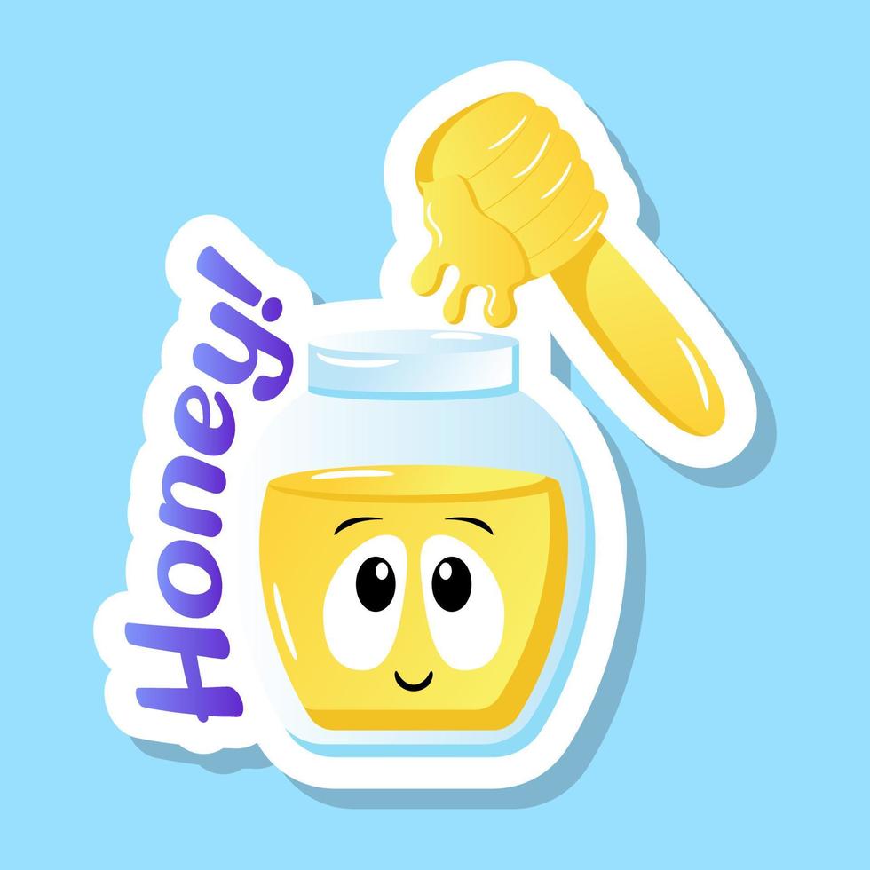 A honey with honey dipper in flat sticker vector