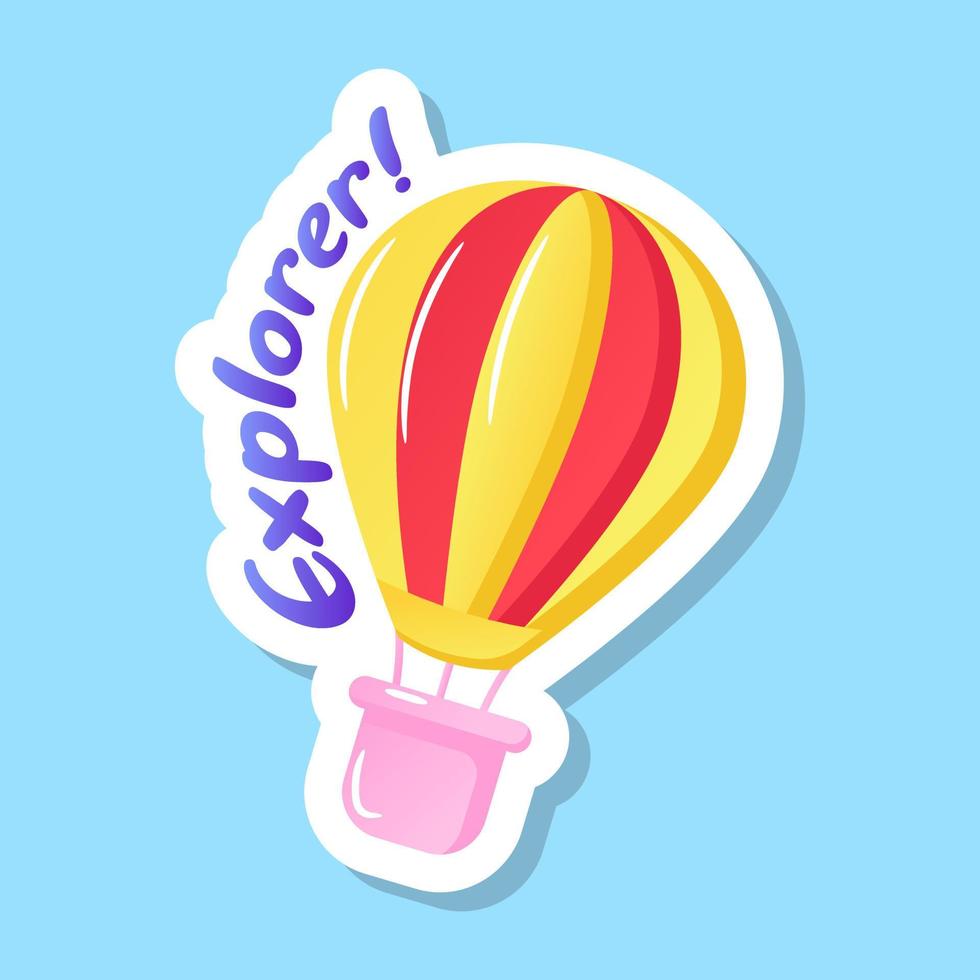 Hot air balloon with the explore concept, flat sticker vector