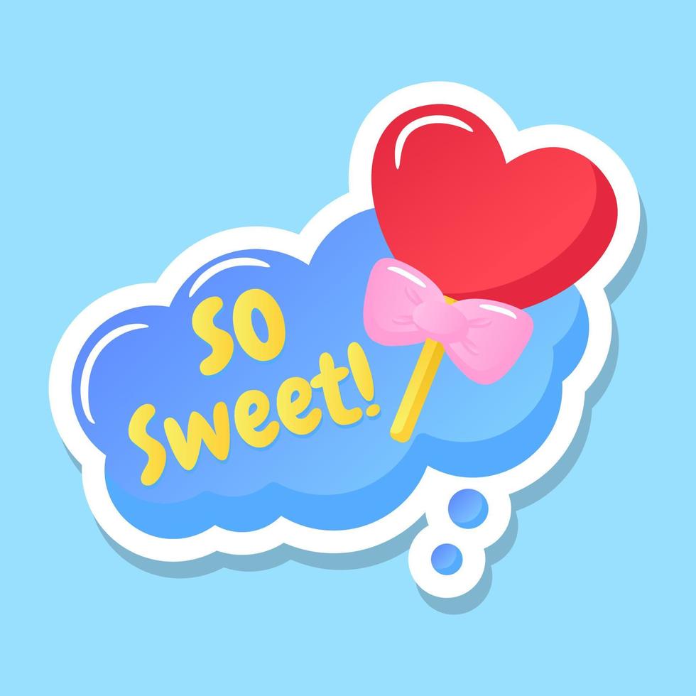 So sweet sticker with heart candy, flat sticker vector