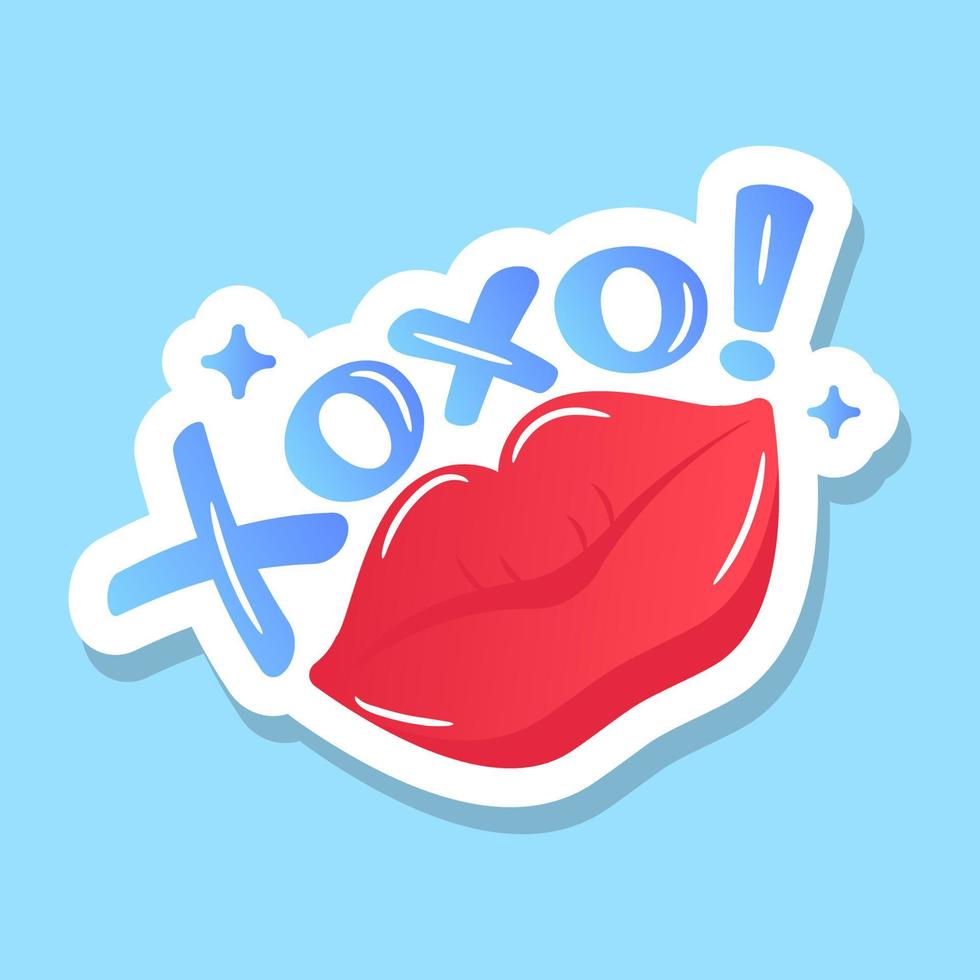 Xoxo lips flat editable sticker vector