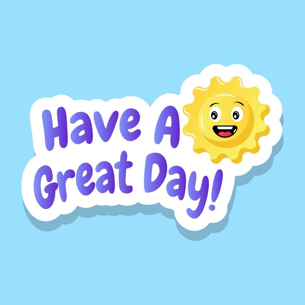 Happy sun with text, flat sticker vector