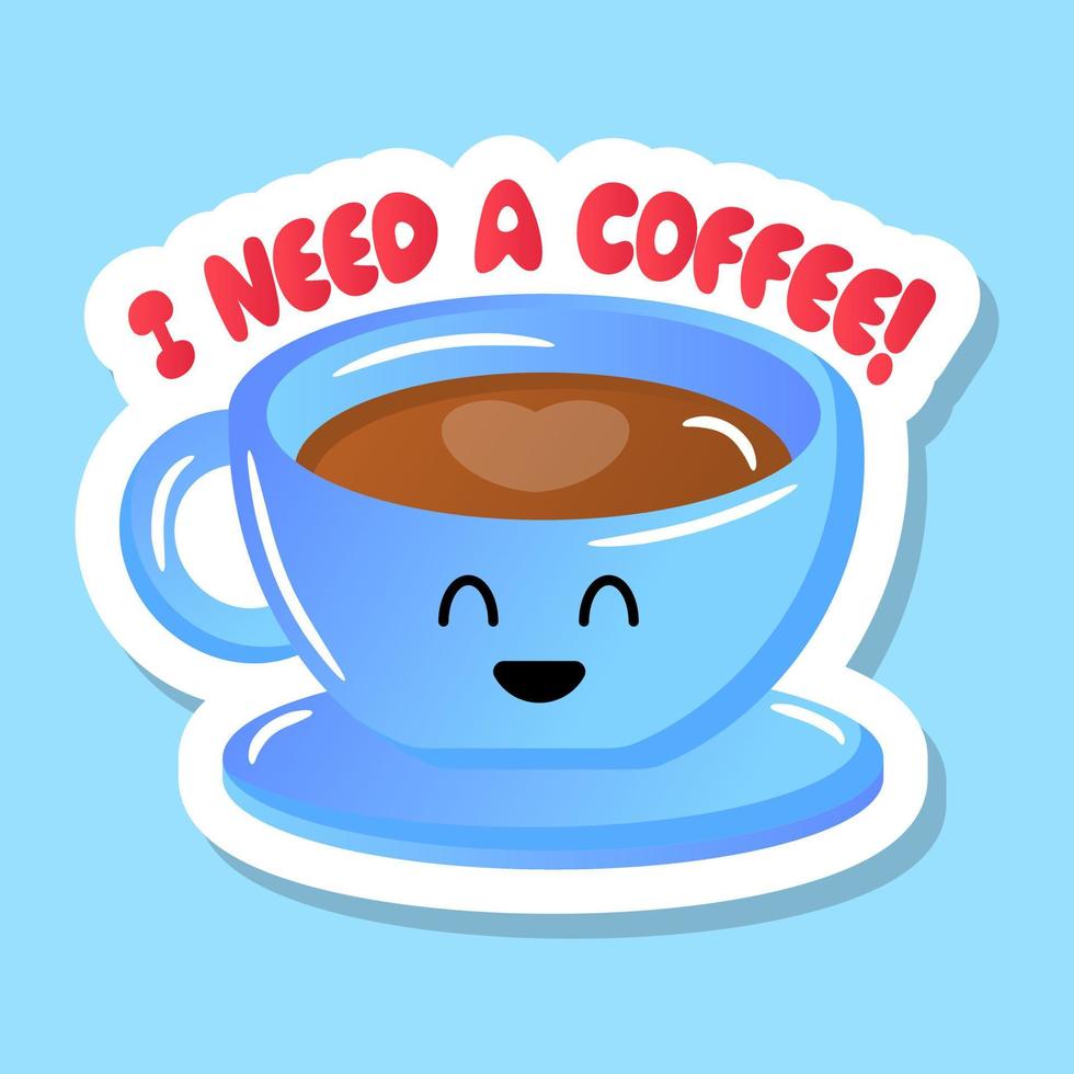 A beverage in a sticker showing coffee with emoji vector