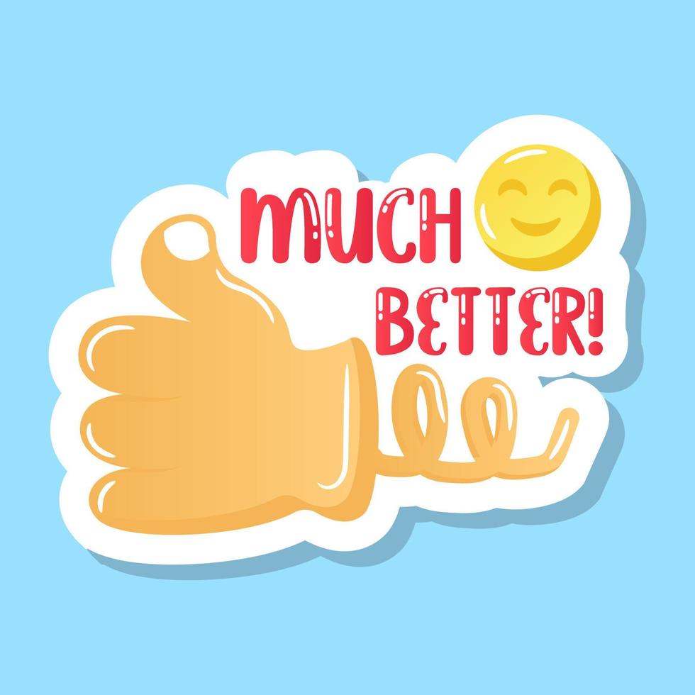 Thumbs up with much better review in flat sticker vector