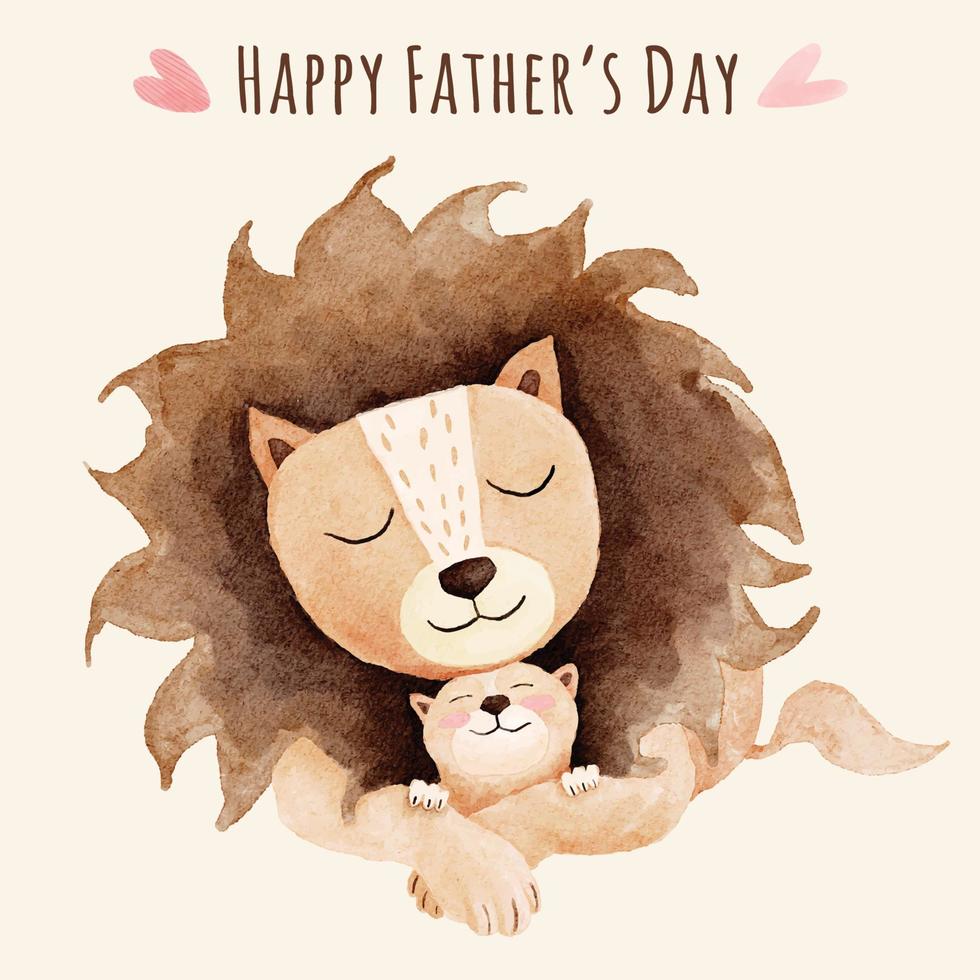 Cute Fathers Day Card with Lion and Cub vector