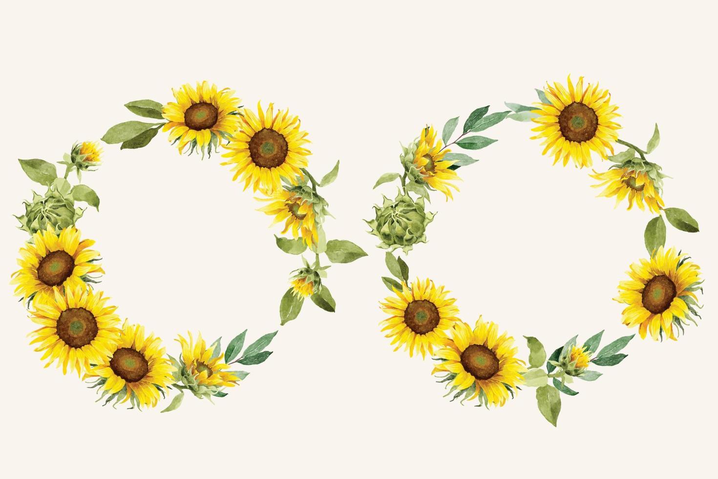 Watercolor Sunflowers Wreaths vector