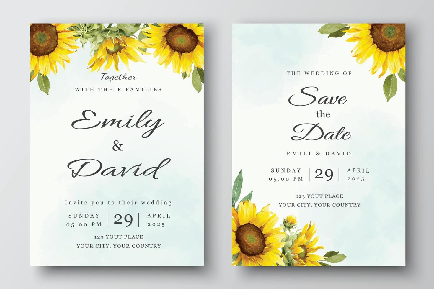 Wedding Invitation Template with Sunflowers vector
