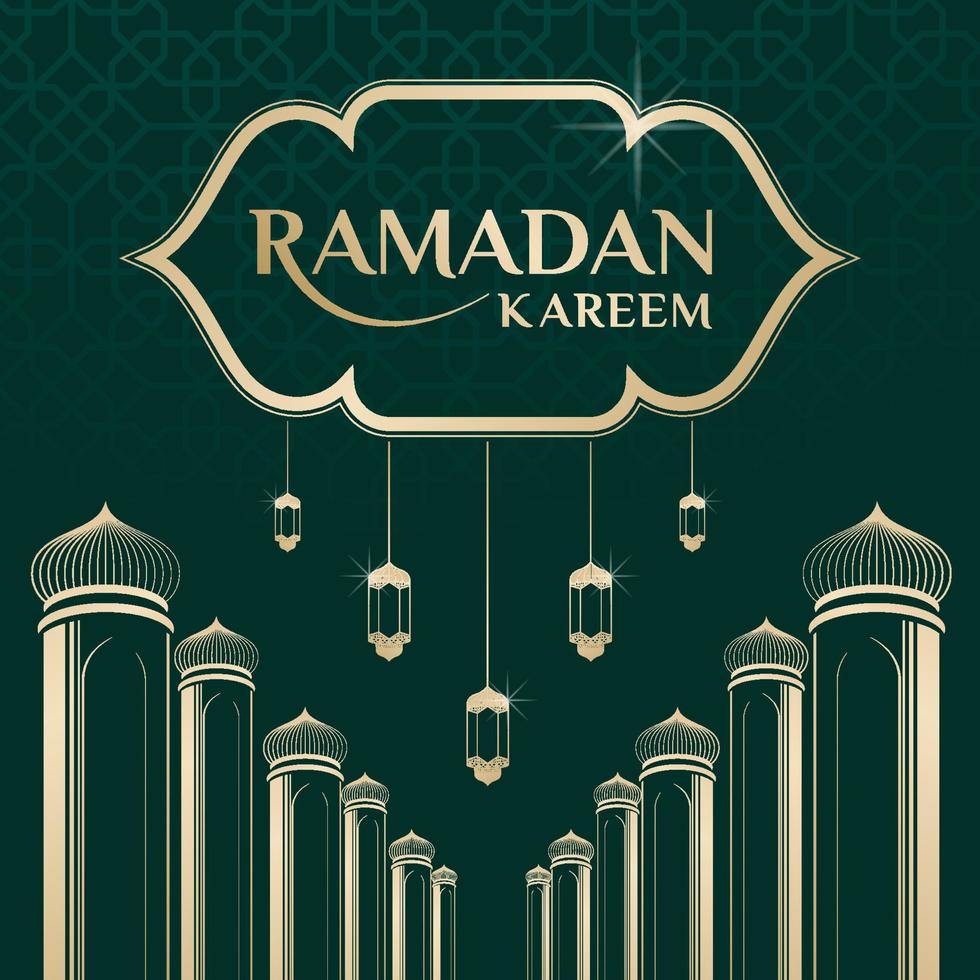 vector illustration of mosque and ramadan kareem greeting post frame. Ramadan greeting document. ramadan greeting label.