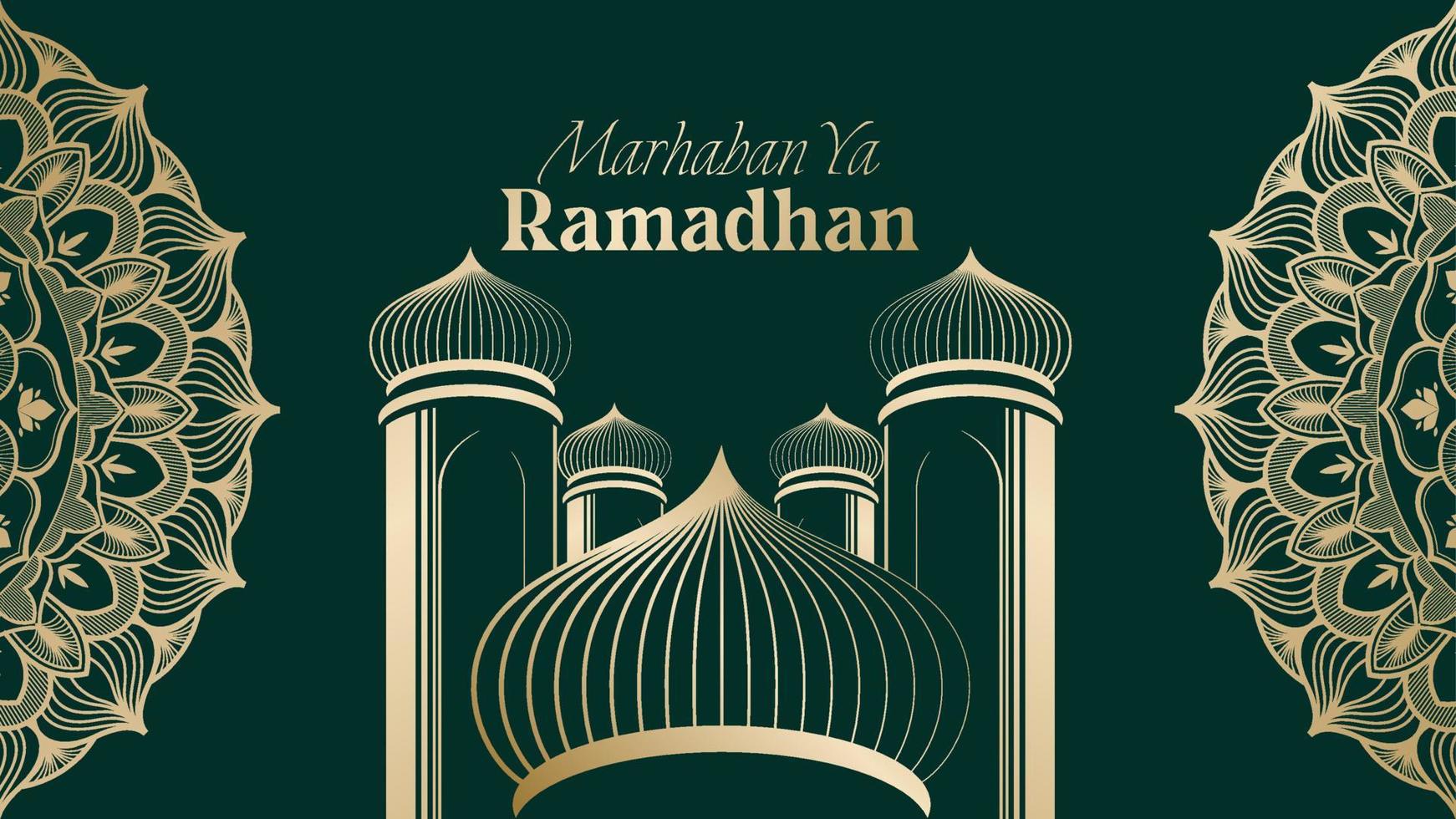 vector illustration of mosque and ramadan kareem greeting poster frame. Ramadan greeting document. mosque line vector golden line illustration