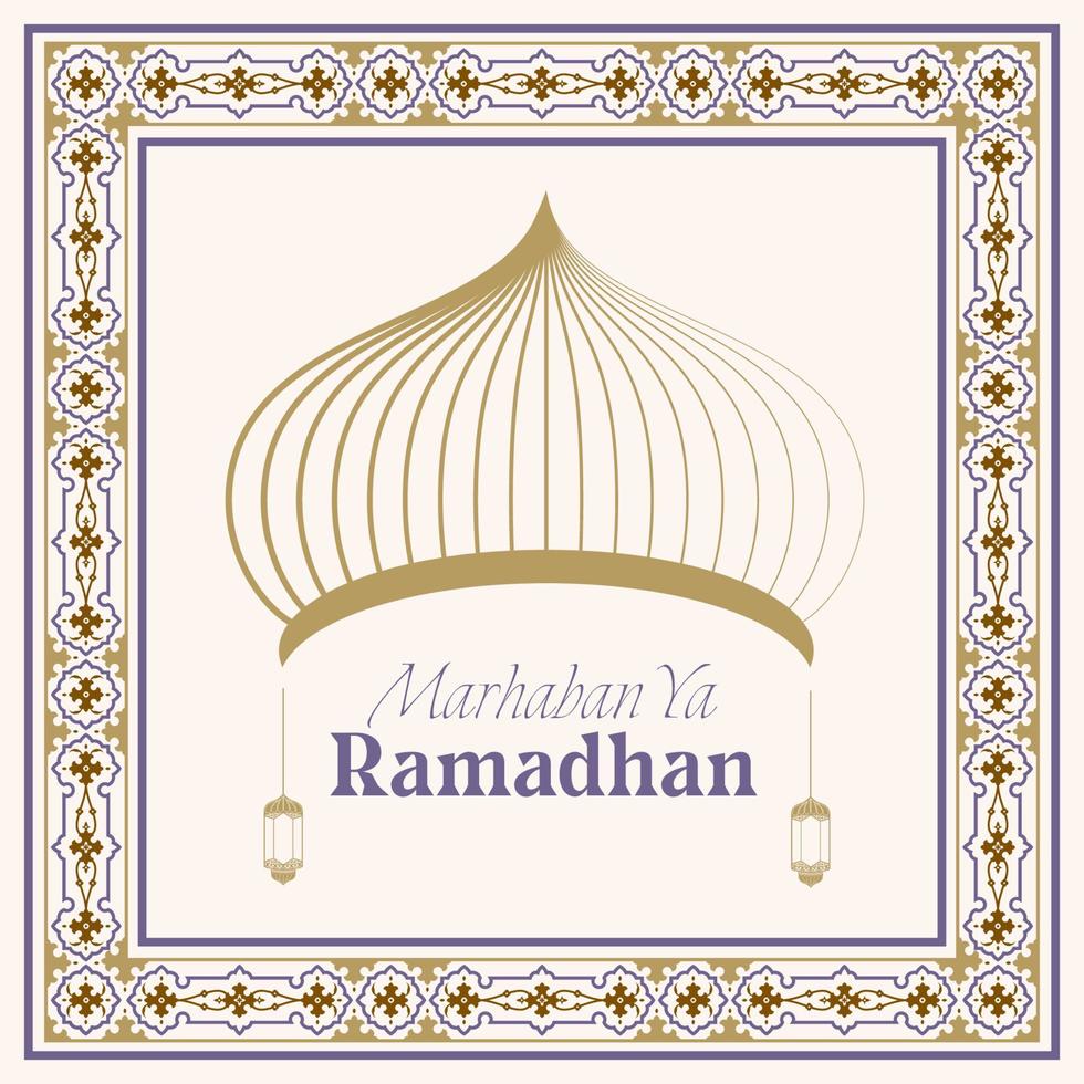 vector illustration of mosque and ramadan kareem greeting poster frame. Ramadan greeting document. mosque line vector golden line illustration