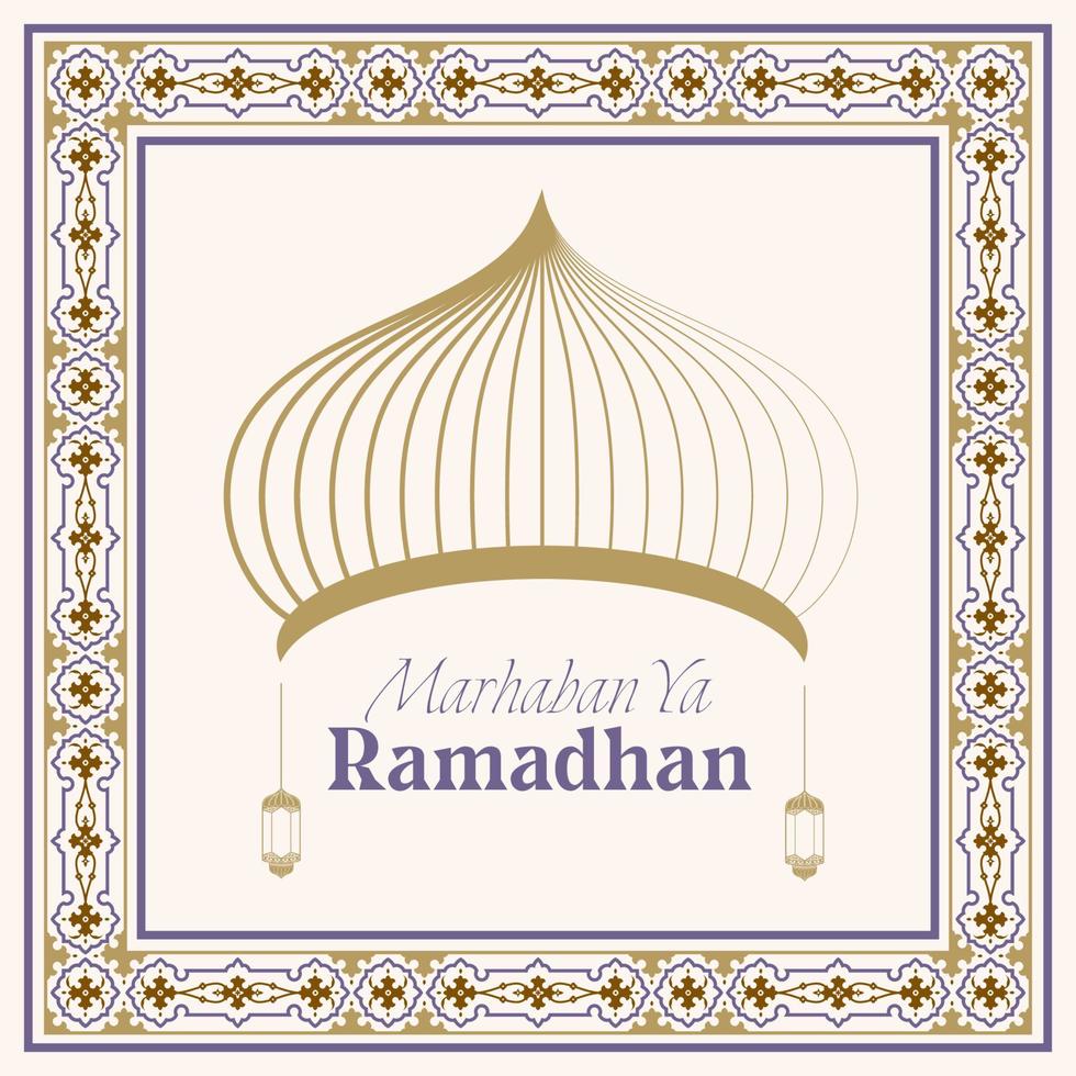 ilustración vectorial de la mezquita y el marco del cartel de saludo ramadan kareem. documento de saludo de ramadán. ilustración de línea dorada de vector de línea de mezquita