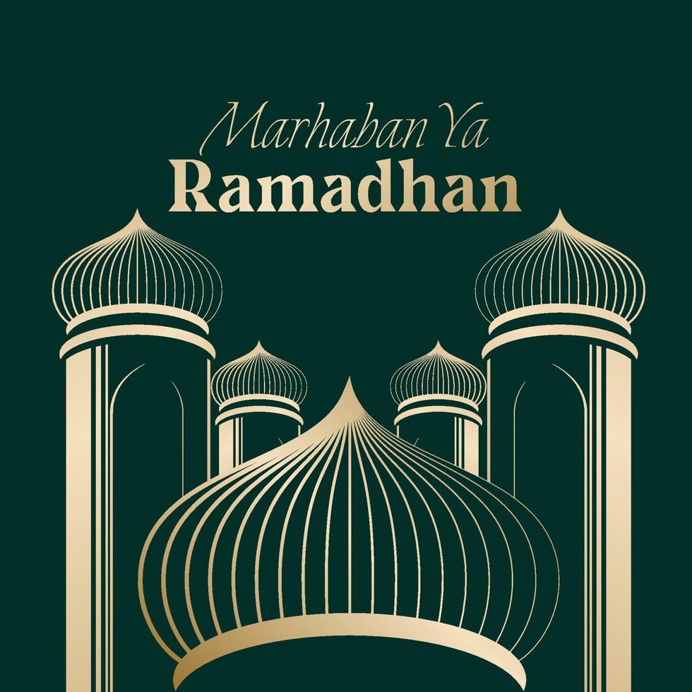 vector illustration of mosque and ramadan kareem greeting poster frame. Ramadan greeting document. mosque line vector golden line illustration