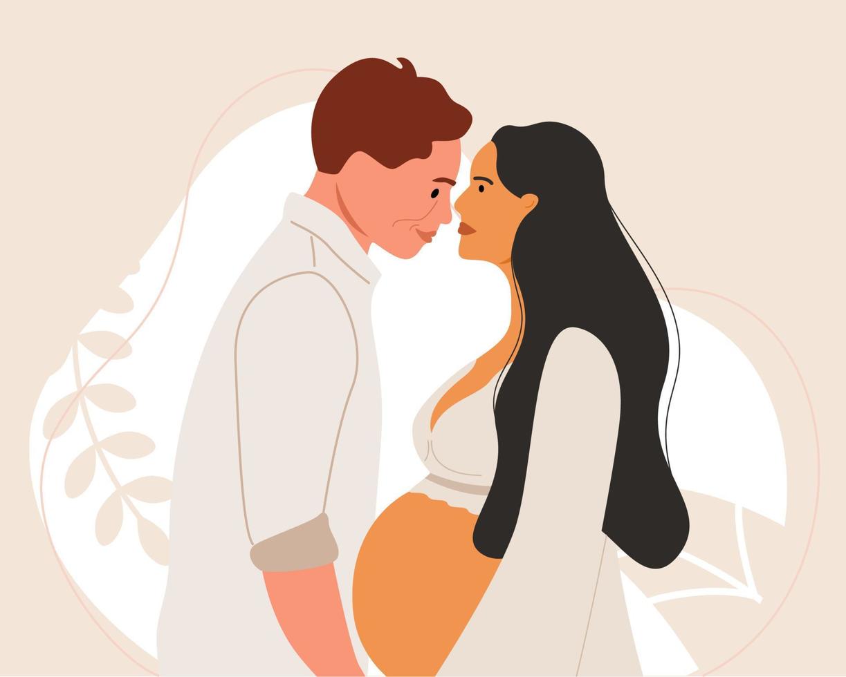 Young parents love and support each other. Labor expectation and partnership. vector