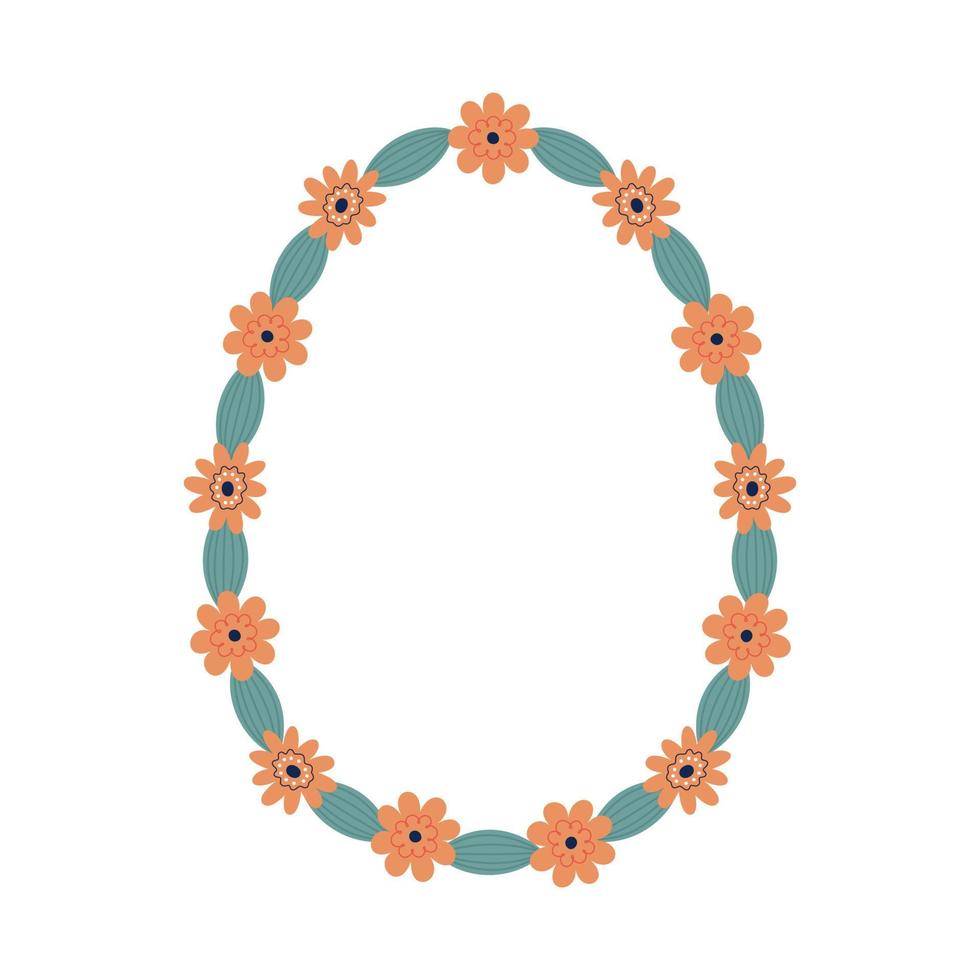 corona floral de primavera en forma de huevo de pascua vector