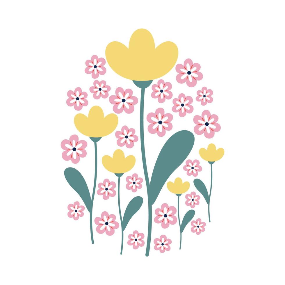 Easter vector egg with pink and yellow flowers