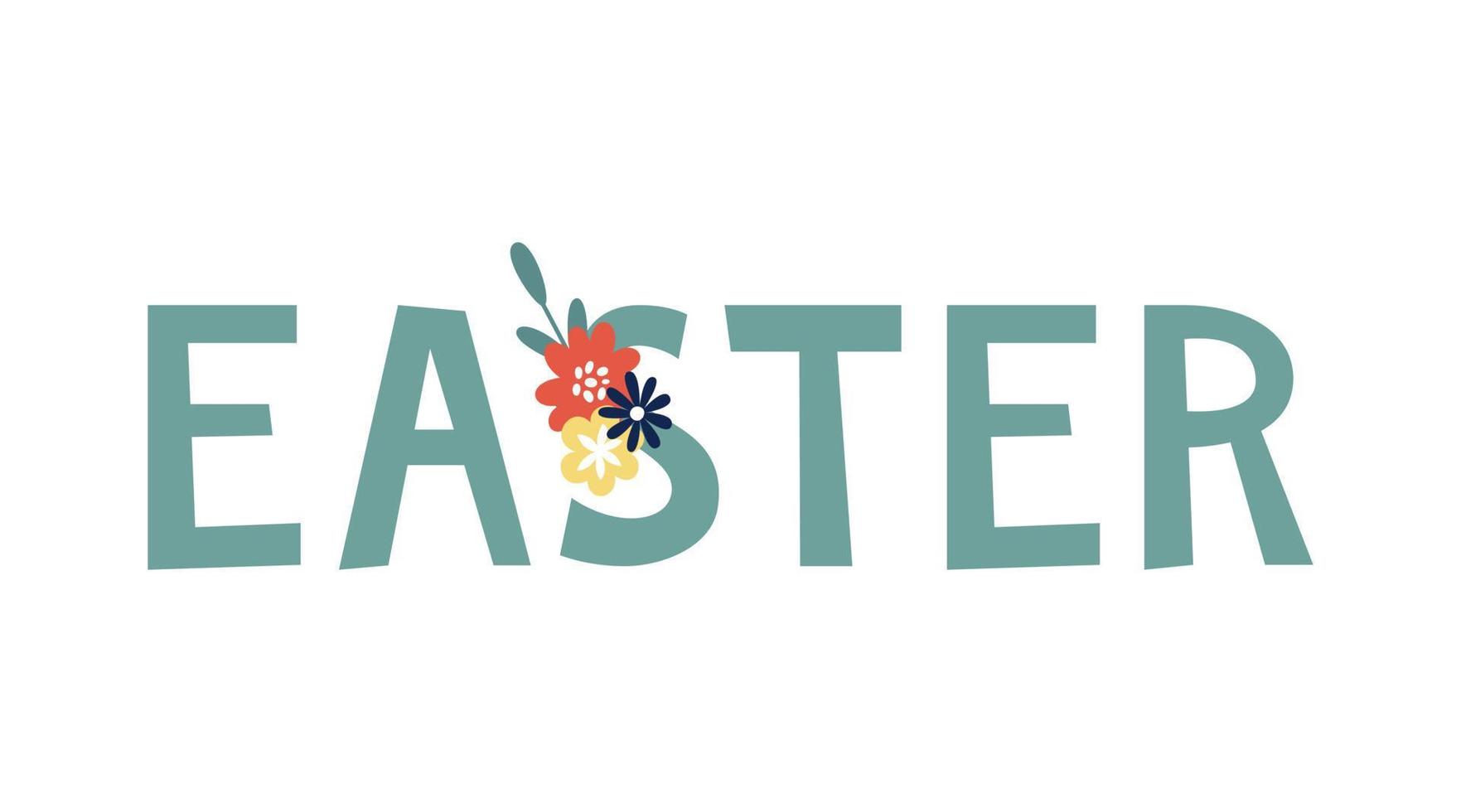 Easter lettering with flowers vector