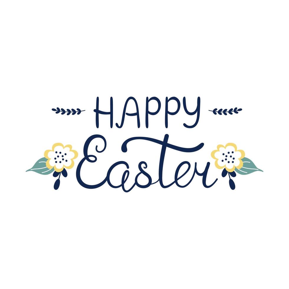 Easter lettering with flowers vector