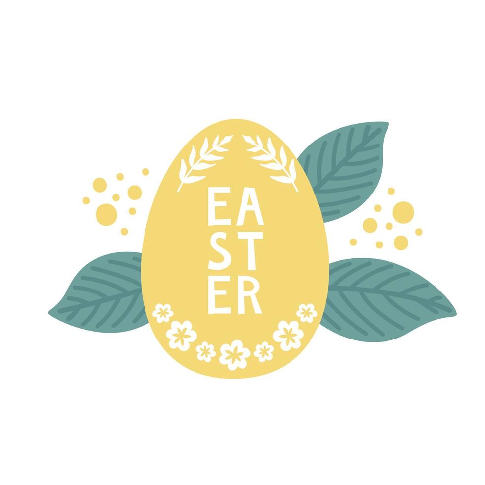 Easter yellow flower egg in leaves. Vector illustration