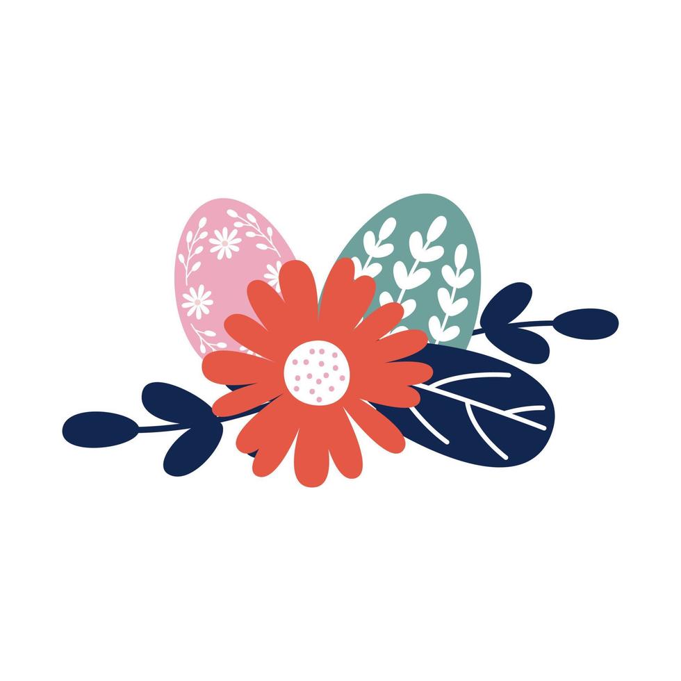 Easter pink and green egg with flowers in leaves vector