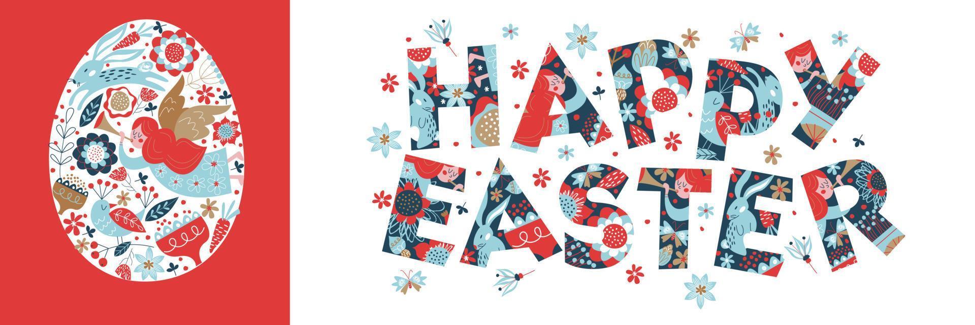 Easter banner with an Easter egg and a colorful inscription Happy Easter. vector