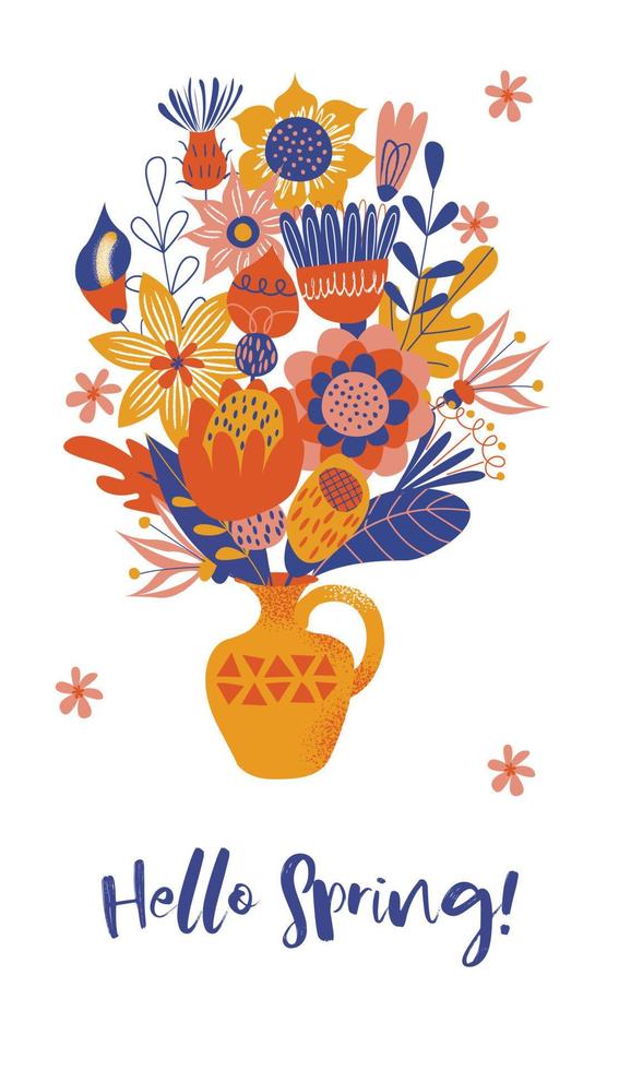 A bouquet of flowers in a vase. Vector illustration on a white background.
