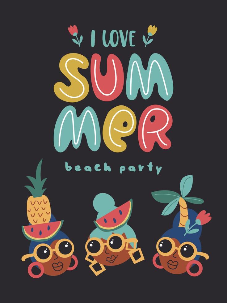 Me encanta el verano. plantillas vectoriales con divertidas ilustraciones de verano. elemento de diseño para el concepto de verano y otros usos. vector