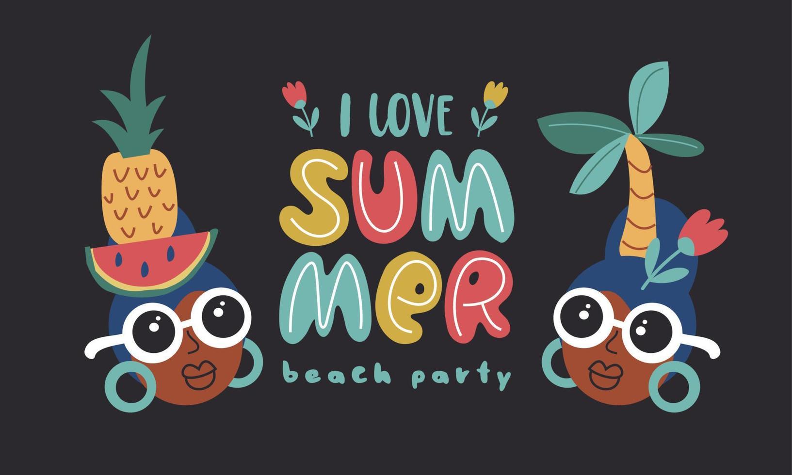 Me encanta el verano. plantillas vectoriales con divertidas ilustraciones de verano. elemento de diseño para el concepto de verano y otros usos. vector