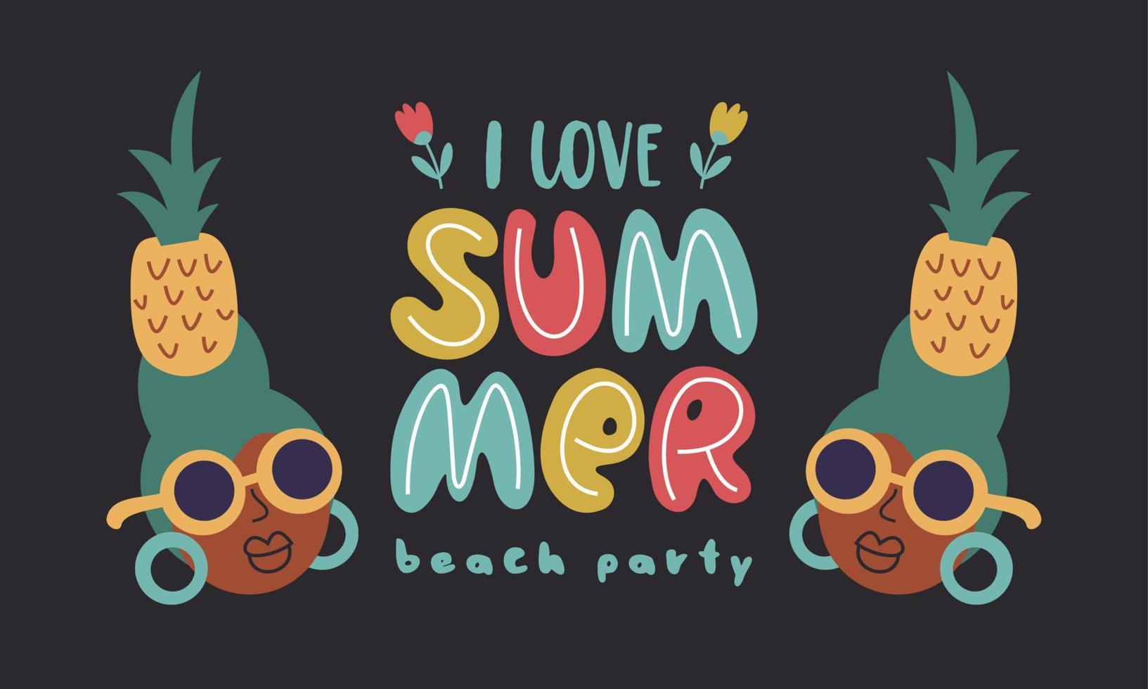 Me encanta el verano. plantillas vectoriales con divertidas ilustraciones de verano. elemento de diseño para el concepto de verano y otros usos. vector