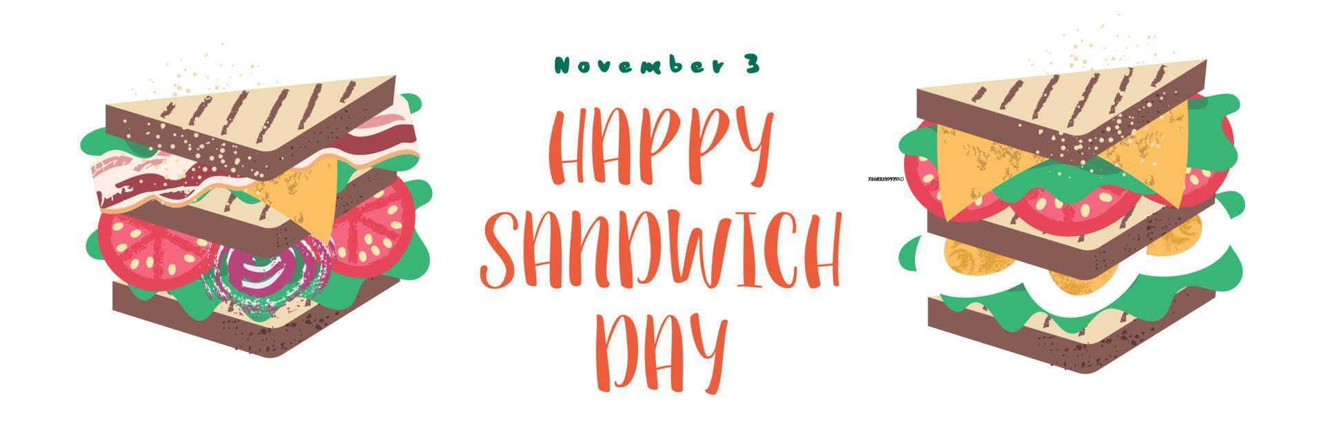 Sandwich. Happy sandwich day. Vector illustration in flat cartoon style.