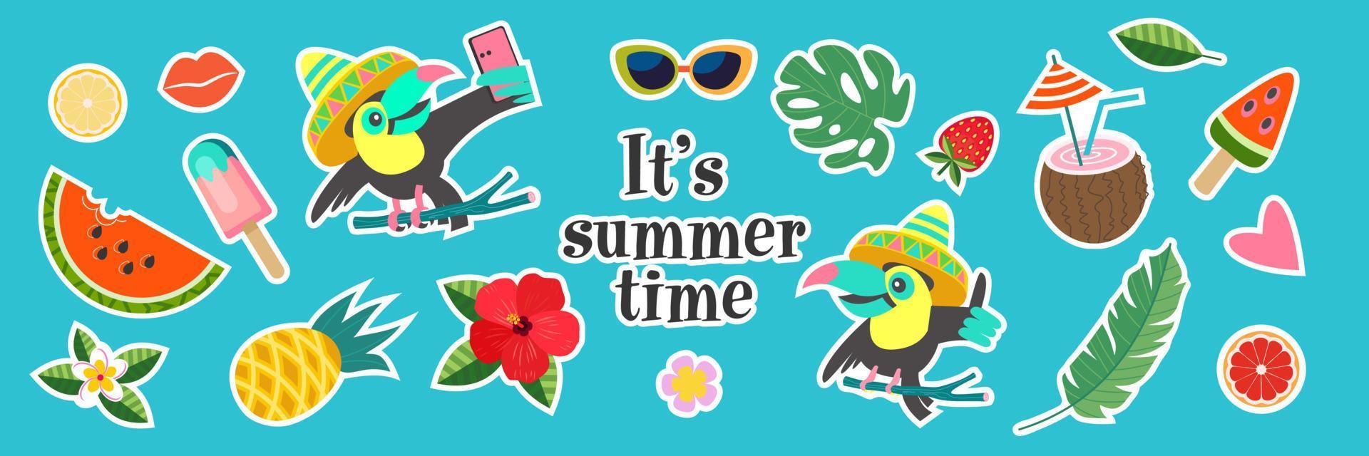 It's summer time. Vector bright colorful illustration. Horizontal banner.