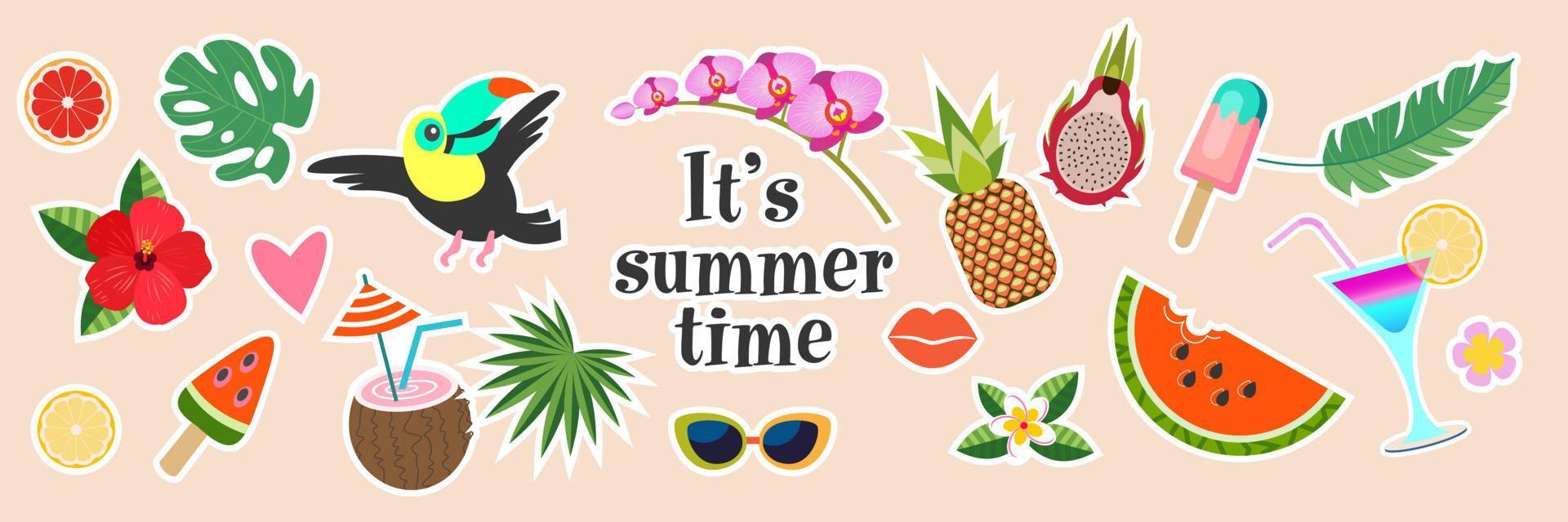 It's summer time. Vector bright colorful illustration. Horizontal banner.