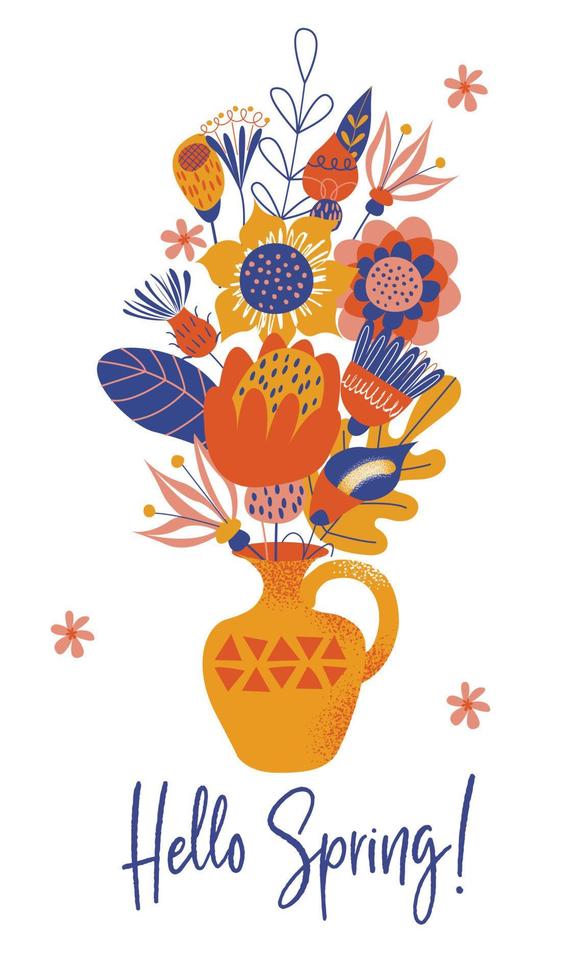 A bouquet of flowers in a vase. Vector illustration on a white background.