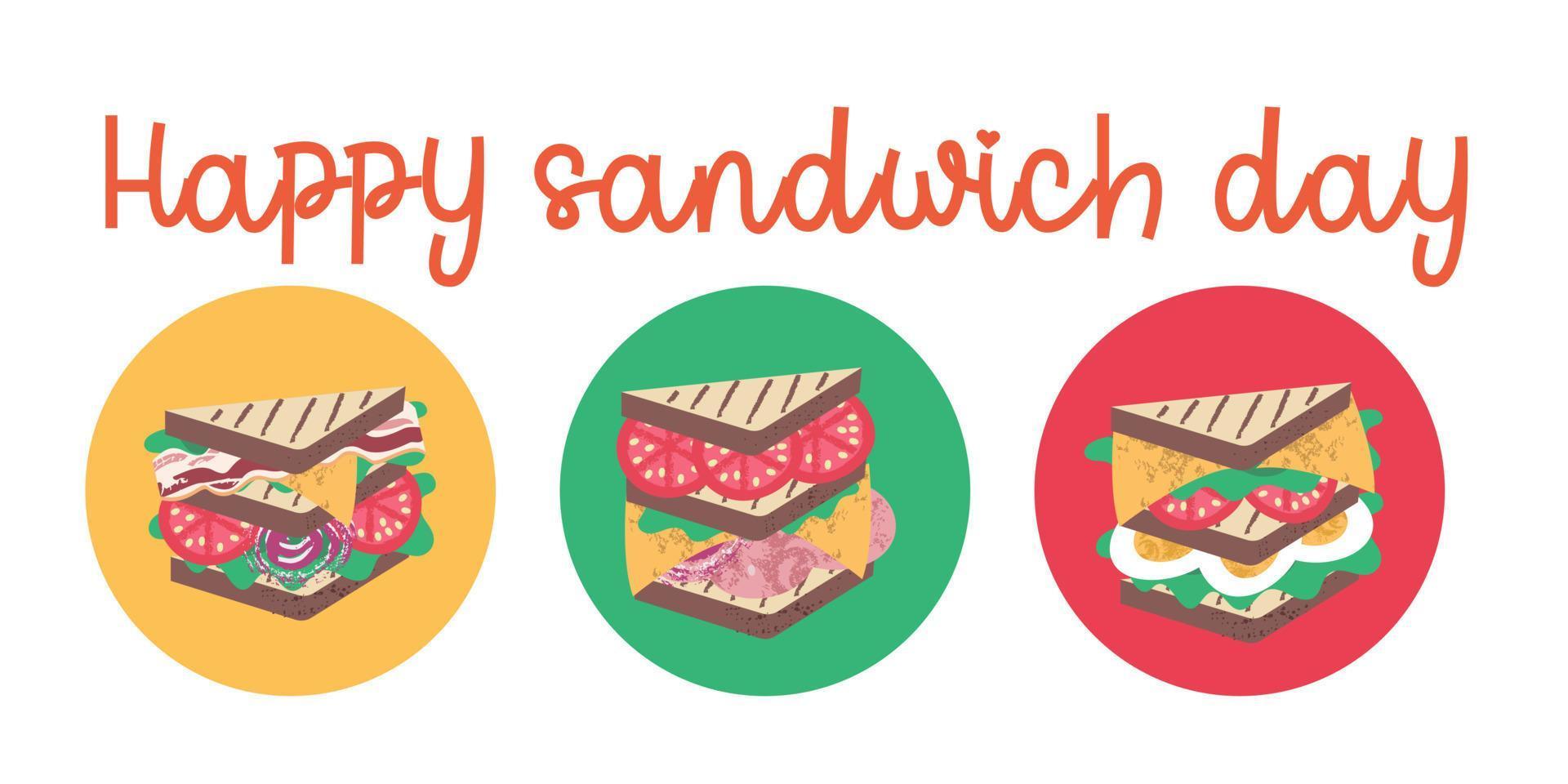 Sandwich. Happy sandwich day. Vector illustration in flat cartoon style.