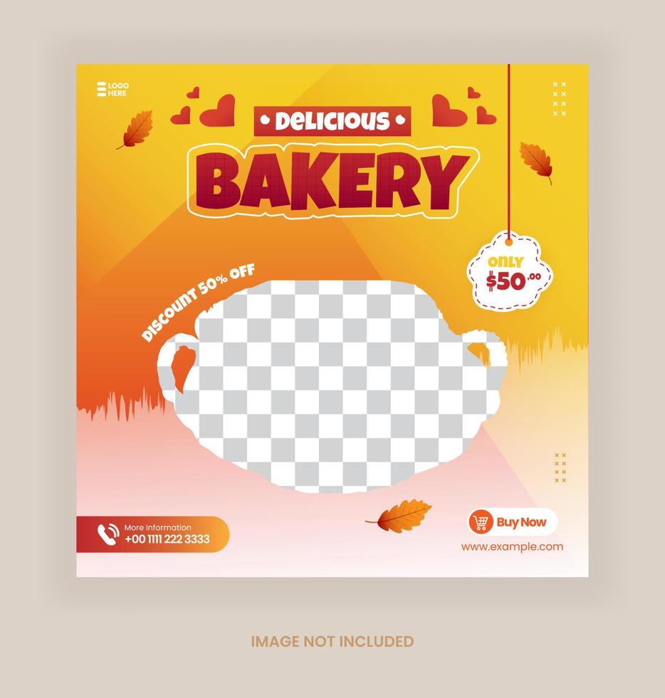 post panadería con estilo de color naranja para plantilla de banner de redes sociales vector