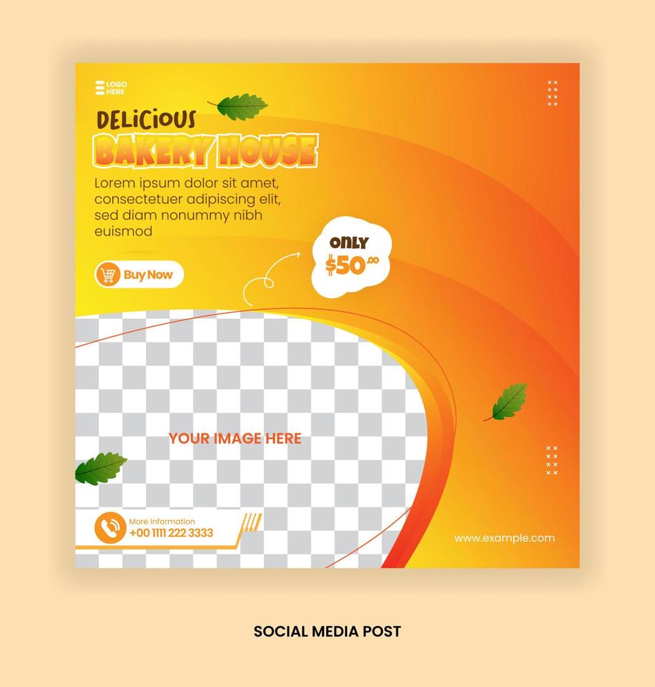 Post Bakery House with Orange Color Style for Social Media Banner Template vector