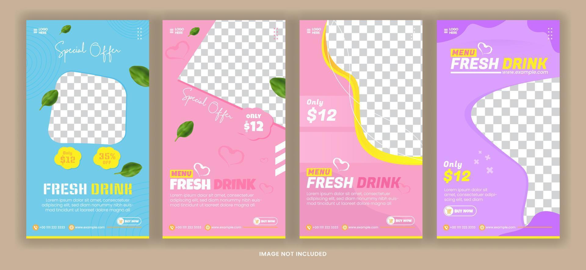Story Post Bundle fresh drink for Social Media Promotion With Fulcolor Template vector