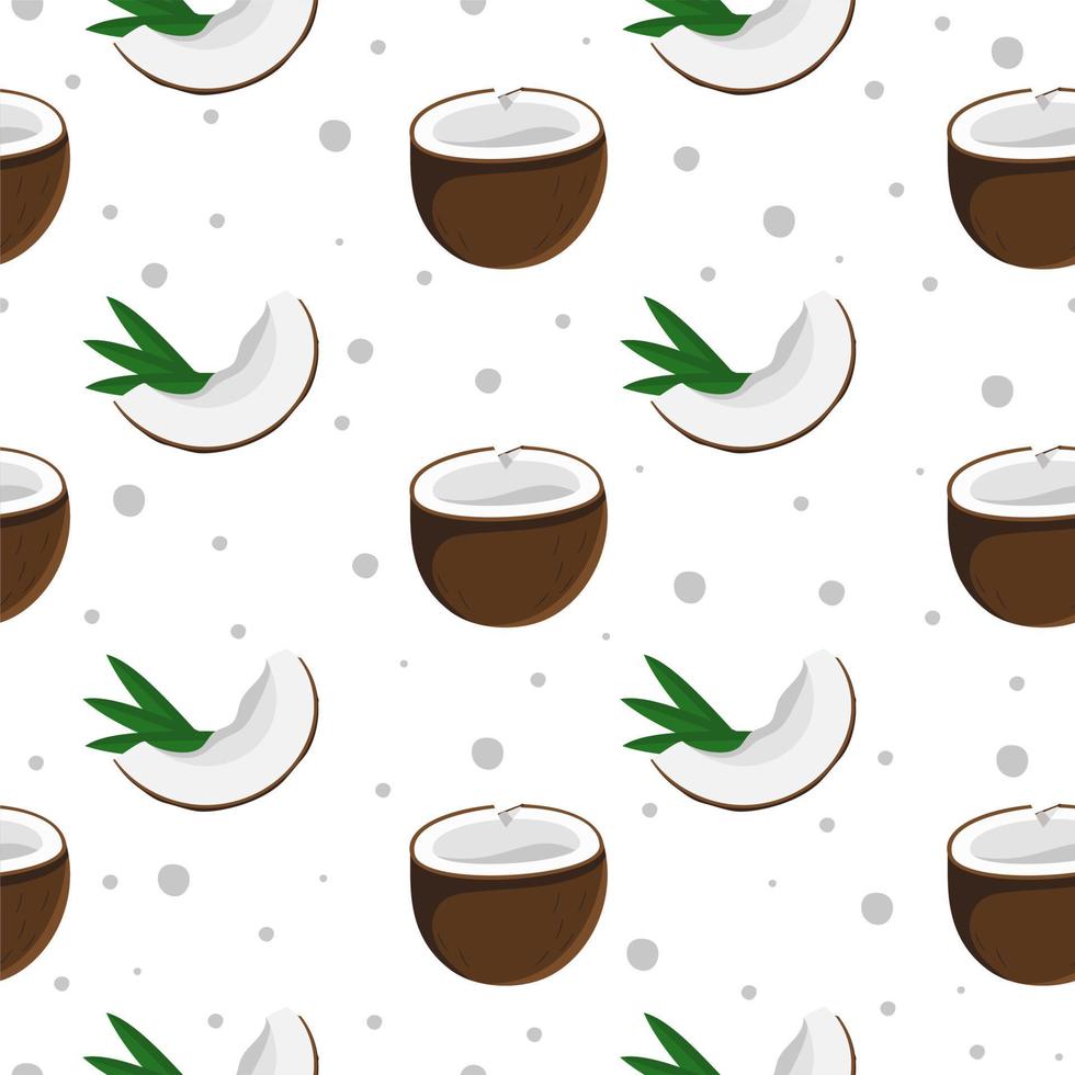 Seamless pattern coconut  with tropical green leaves Vector illustration isolated on white background