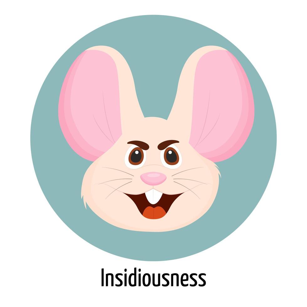 personaje de ratón con una cara insidiosa. expresión facial. sentimientos del personaje del ratón. vector