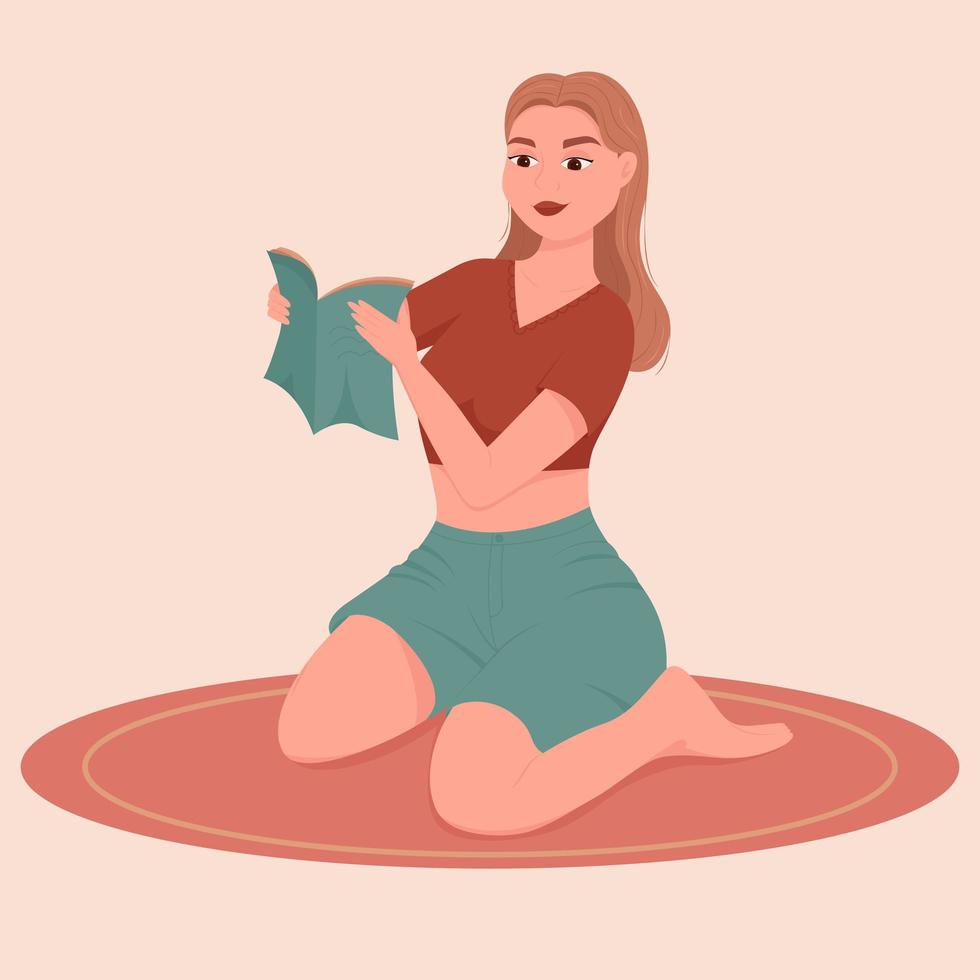 libro de lectura de mujer. estudiar a distancia. leer más concepto de libro. ilustración vectorial plana vector