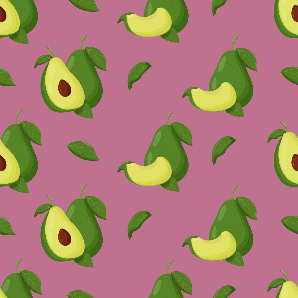 Cute avocado seamless pattern. Flat vector illustration