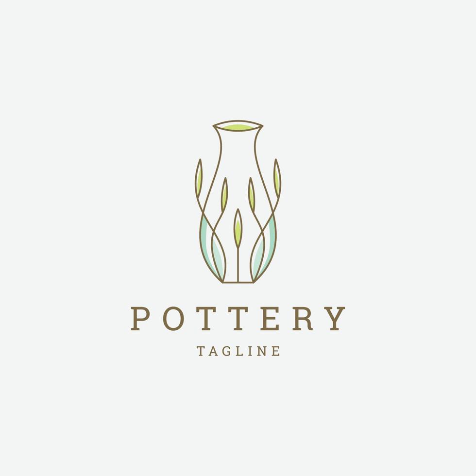 Pottery leaf line logo icon design template flat vector