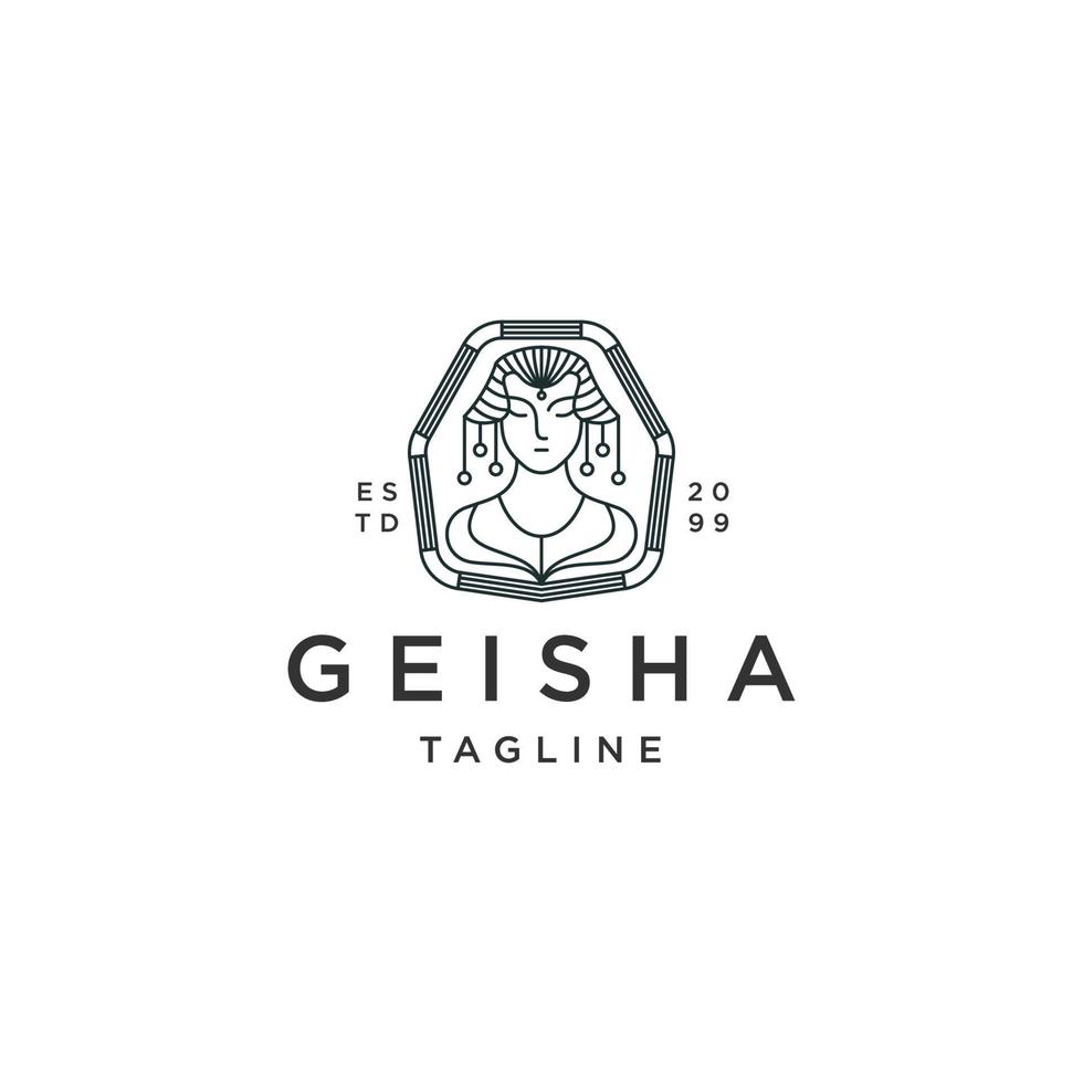 Geisha line logo icon design template flat vector