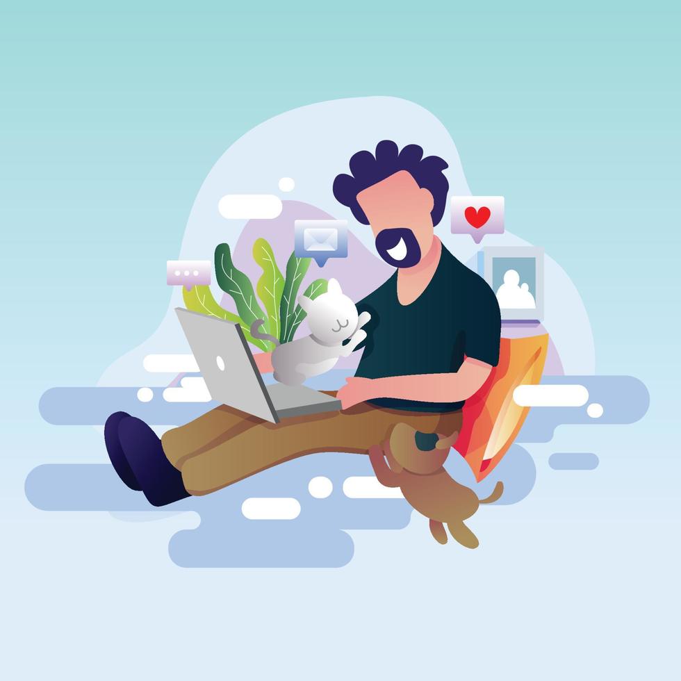 Work from home lifestyle with pets vector