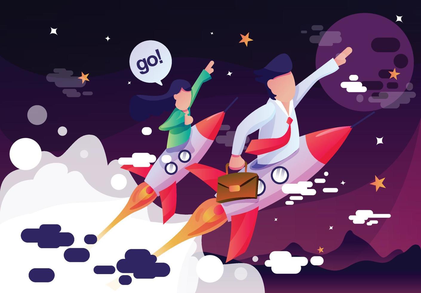 Business rocket launch to the moon vector