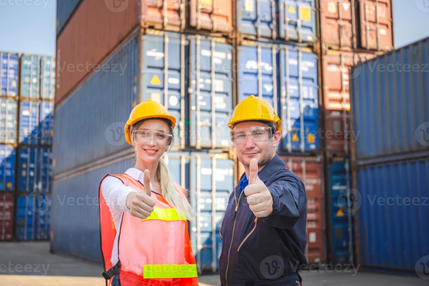 Success Teamwork Concept, Business people engineer and worker team smiling with giving thumbs up as sign of Success photo