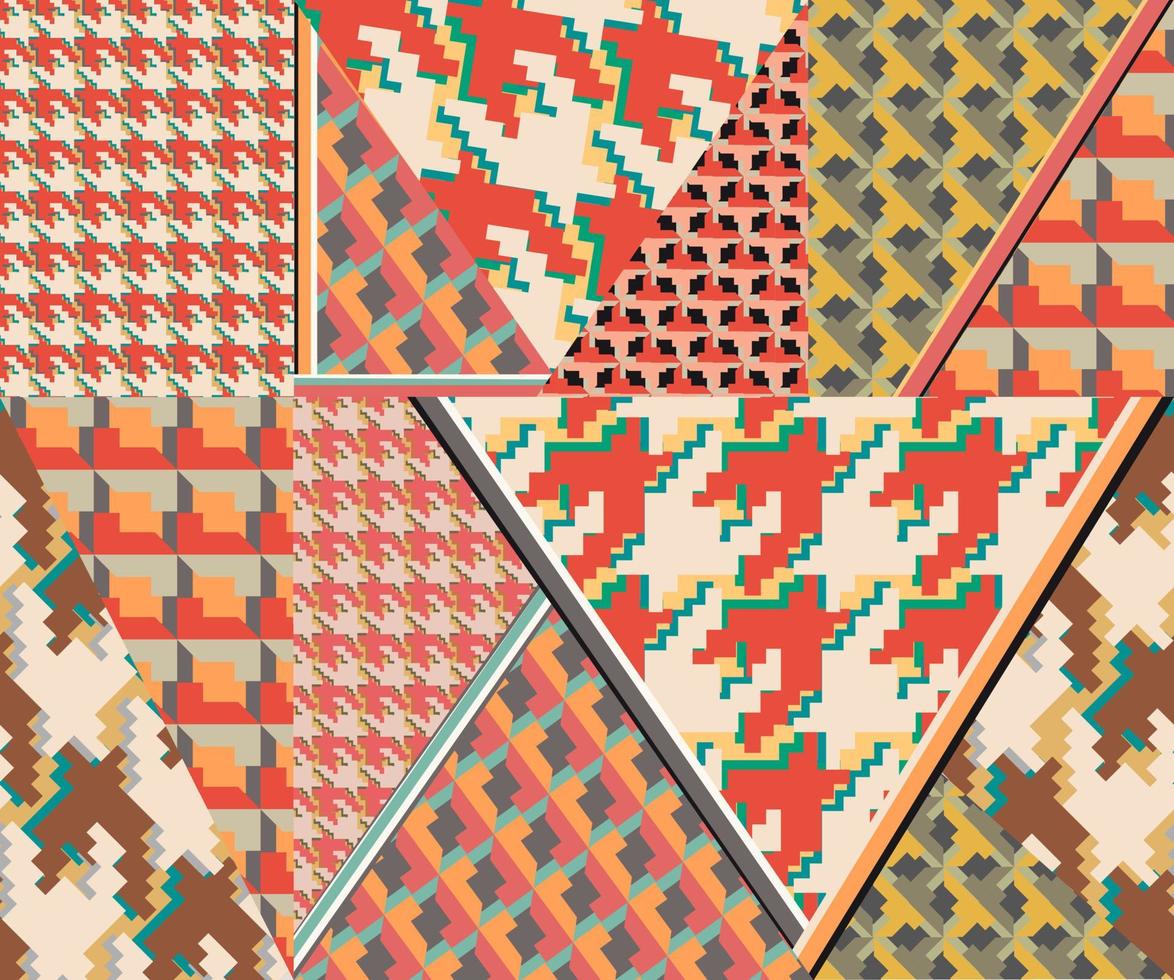 patchwork checkered pattern with abstract woven houndstooth motifs. modern pattern for textil and decoration vector