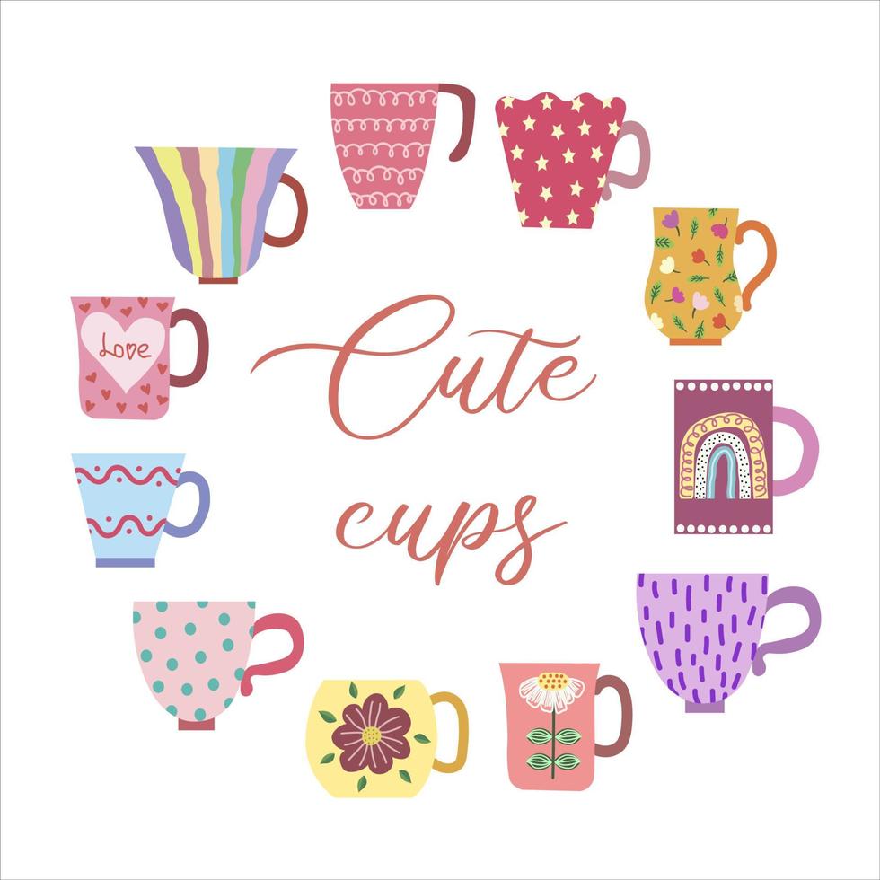 colección de tazas vintage brillantes vector