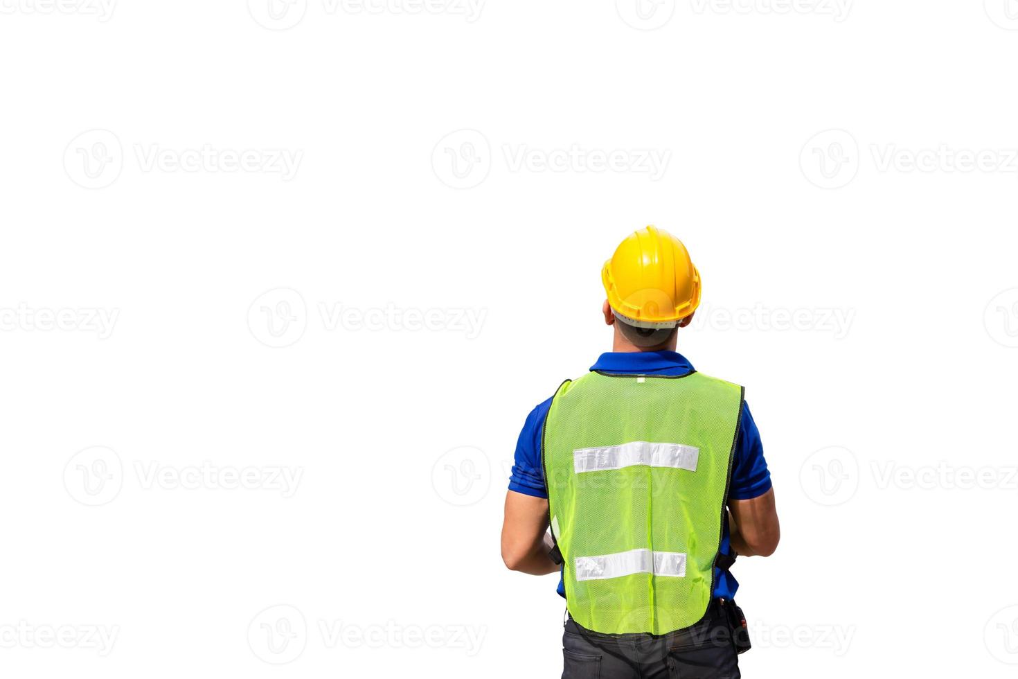 Foreman worker man with clipping path in hard hat and safety vest on white background for concepts photo