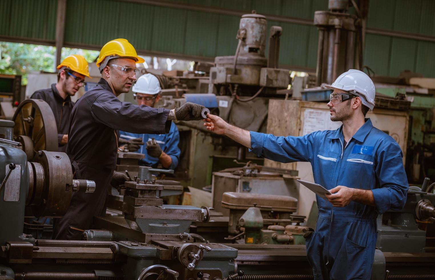 Industry engineering wearing safety uniform control operating computer ...