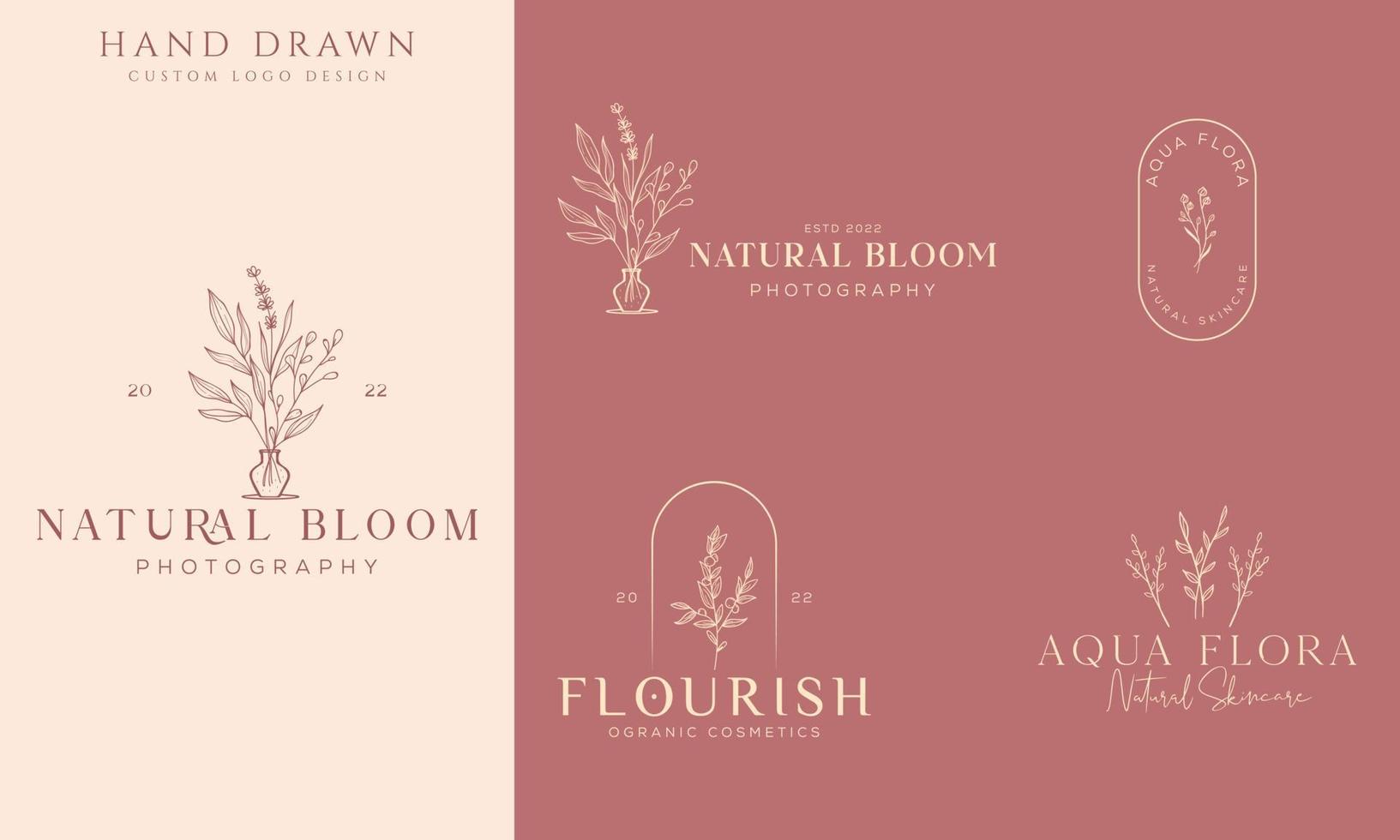 logotipo dibujado a mano con elementos florales botánicos con flores silvestres y hojas. logo para spa y salón de belleza, boutique, tienda orgánica, boda, diseñador floral, interior, fotografía, cosmética. vector