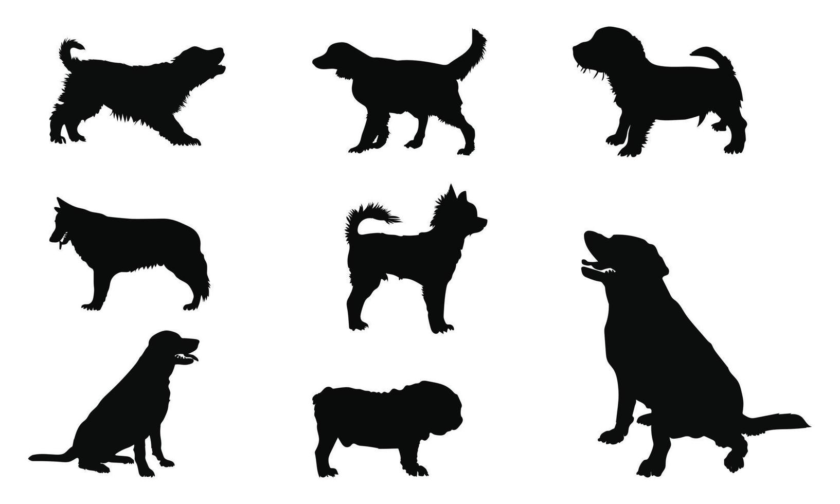 Collection of vector silhouette different breeds of dogs on white background.